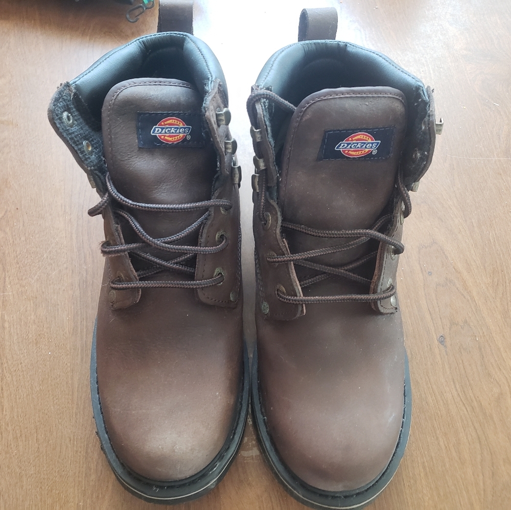 Dickies Men's Dark Brown Leather Steel Toe Boots Size 10.5